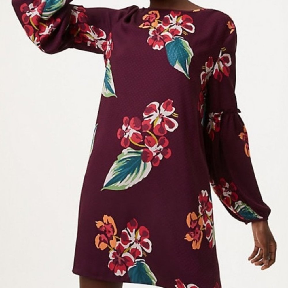 LOFT Plum Floral Long Sleeve Dress